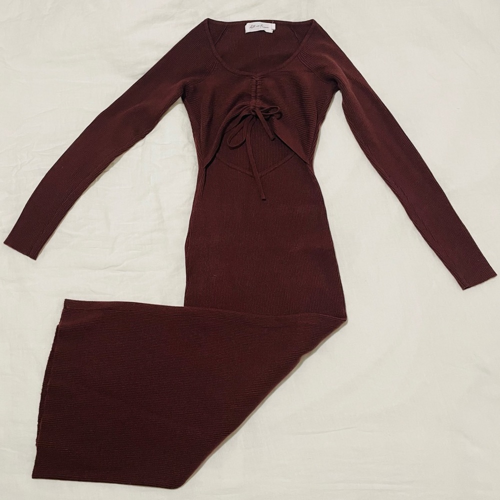 All In Favor Brown Midi Long Sleeve Dress